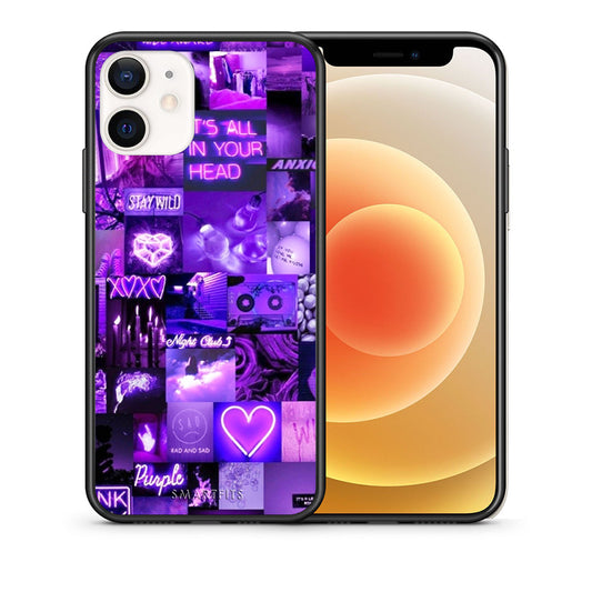 Θήκη Αγίου Βαλεντίνου iPhone 12 Mini Collage Stay Wild από τη Smartfits με σχέδιο στο πίσω μέρος και μαύρο περίβλημα | iPhone 12 Mini Collage Stay Wild case with colorful back and black bezels