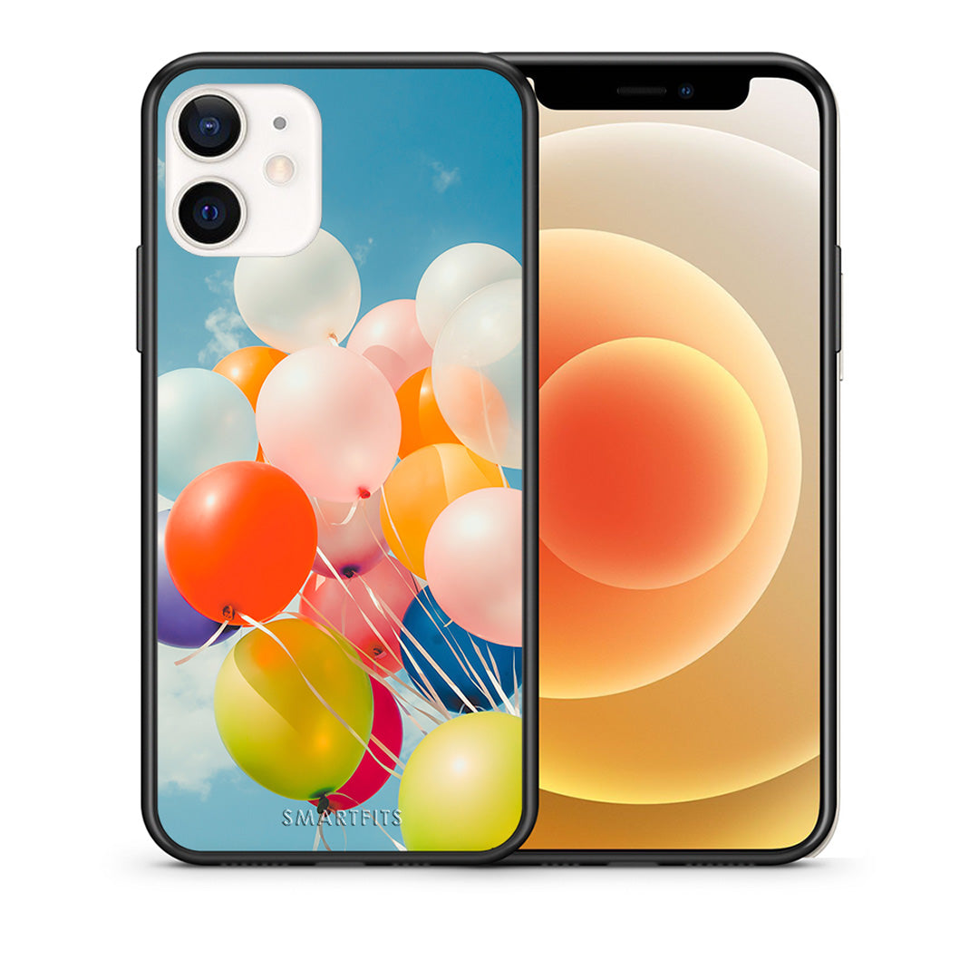 Θήκη iPhone 12 Mini Colorful Balloons από τη Smartfits με σχέδιο στο πίσω μέρος και μαύρο περίβλημα | iPhone 12 Mini Colorful Balloons case with colorful back and black bezels