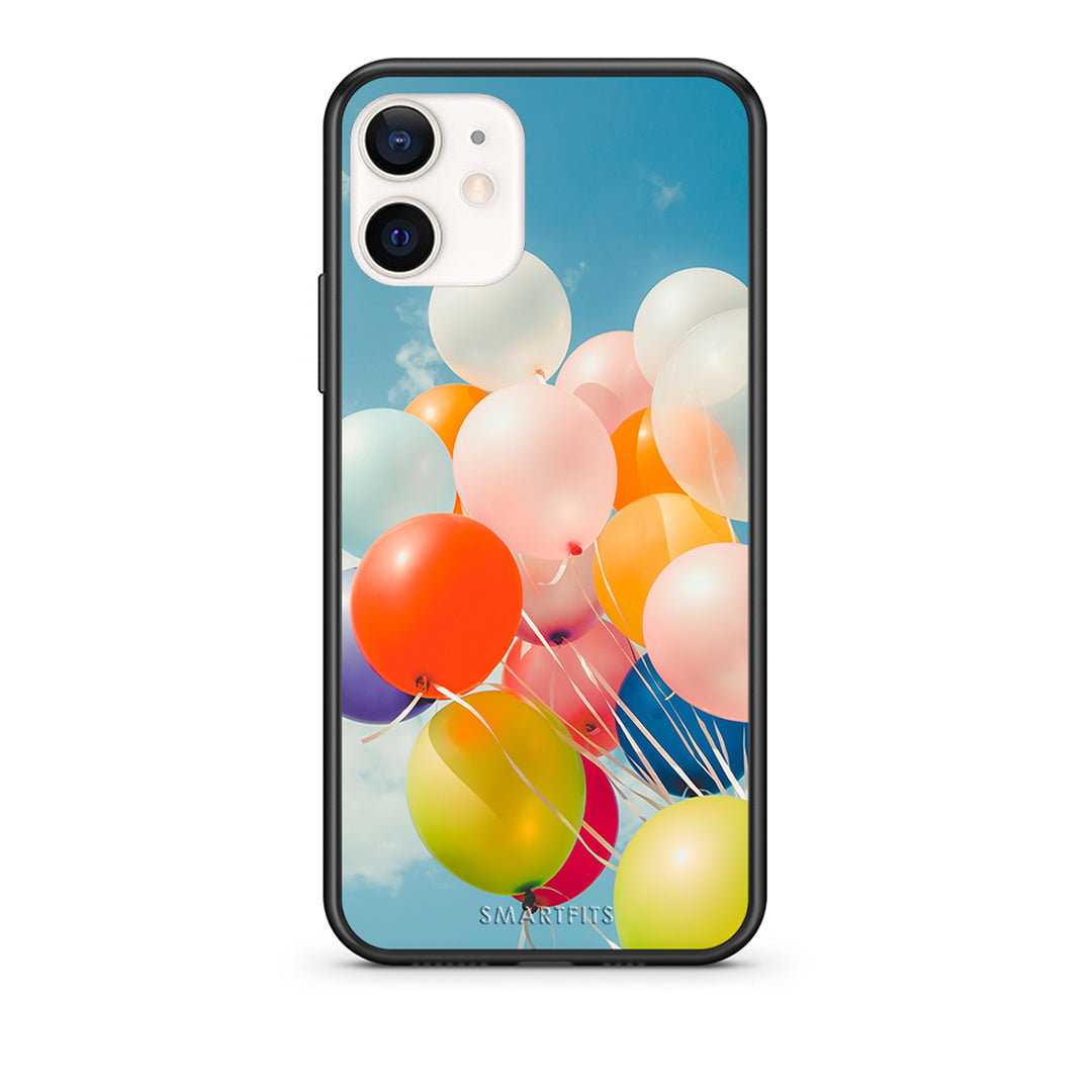 Θήκη iPhone 12 Mini Colorful Balloons από τη Smartfits με σχέδιο στο πίσω μέρος και μαύρο περίβλημα | iPhone 12 Mini Colorful Balloons case with colorful back and black bezels