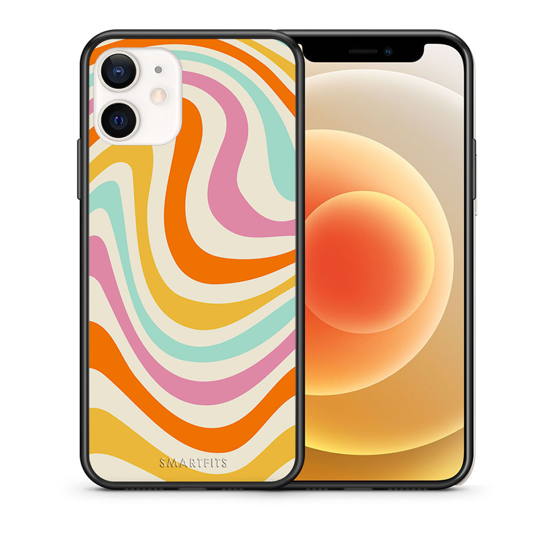 Θήκη iPhone 12 Mini Colourful Waves από τη Smartfits με σχέδιο στο πίσω μέρος και μαύρο περίβλημα | iPhone 12 Mini Colourful Waves case with colorful back and black bezels