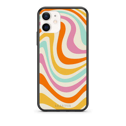 Θήκη iPhone 12 Mini Colourful Waves από τη Smartfits με σχέδιο στο πίσω μέρος και μαύρο περίβλημα | iPhone 12 Mini Colourful Waves case with colorful back and black bezels