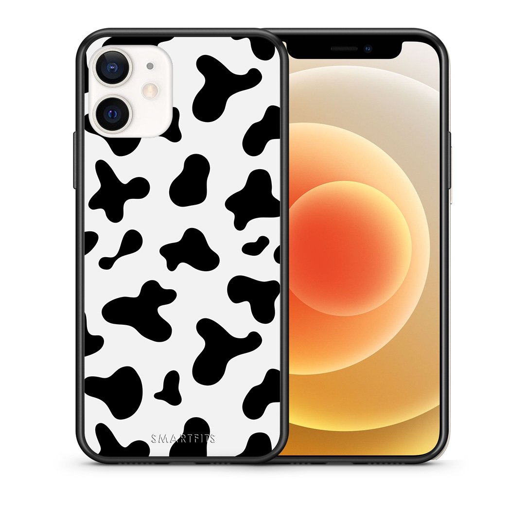 Θήκη iPhone 12 Mini Cow Print από τη Smartfits με σχέδιο στο πίσω μέρος και μαύρο περίβλημα | iPhone 12 Mini Cow Print case with colorful back and black bezels