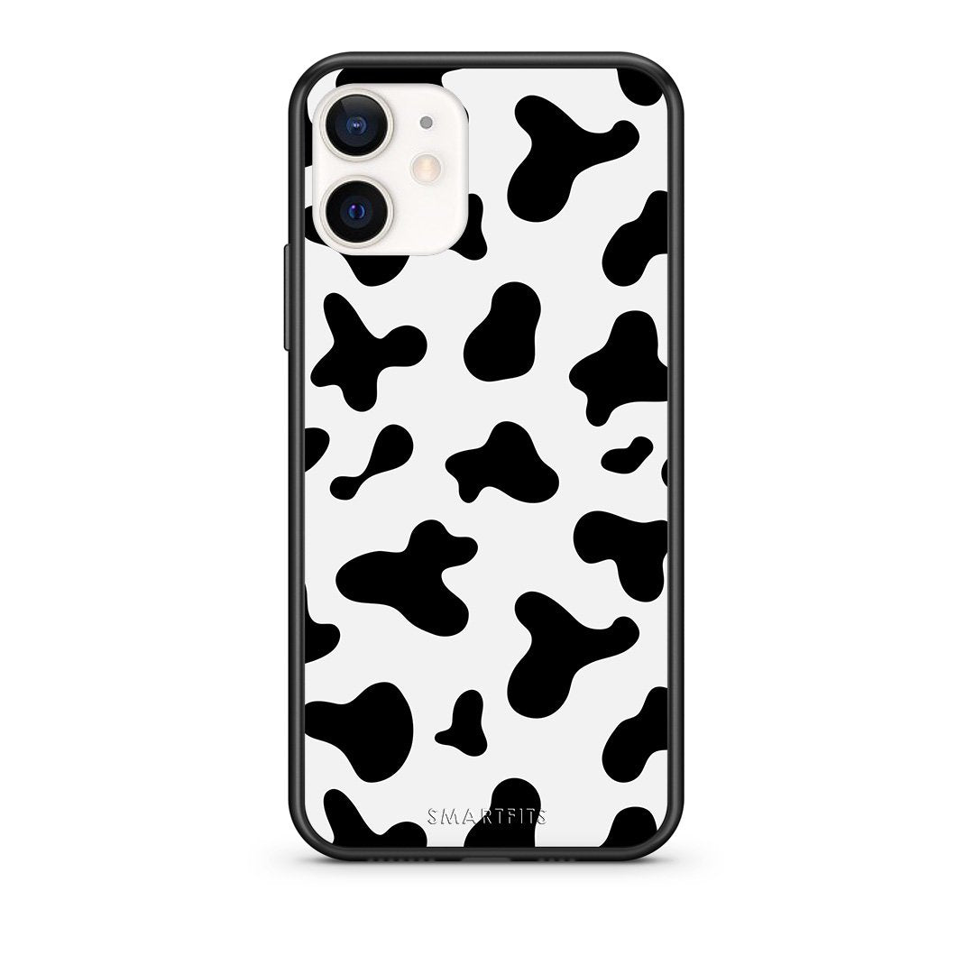 Θήκη iPhone 12 Mini Cow Print από τη Smartfits με σχέδιο στο πίσω μέρος και μαύρο περίβλημα | iPhone 12 Mini Cow Print case with colorful back and black bezels