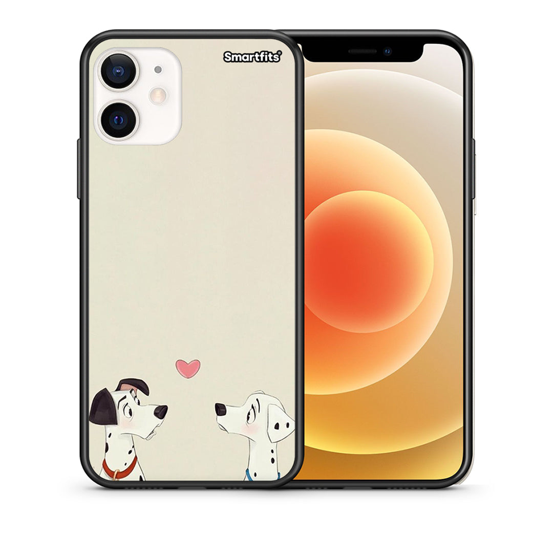 Θήκη iPhone 12 Mini Dalmatians Love από τη Smartfits με σχέδιο στο πίσω μέρος και μαύρο περίβλημα | iPhone 12 Mini Dalmatians Love case with colorful back and black bezels