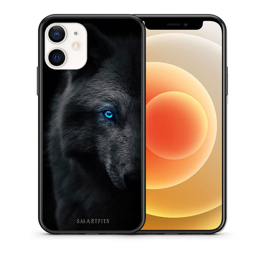 Θήκη iPhone 12 Mini Dark Wolf από τη Smartfits με σχέδιο στο πίσω μέρος και μαύρο περίβλημα | iPhone 12 Mini Dark Wolf case with colorful back and black bezels