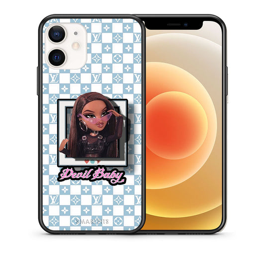 Θήκη Αγίου Βαλεντίνου iPhone 12 Mini Devil Baby από τη Smartfits με σχέδιο στο πίσω μέρος και μαύρο περίβλημα | iPhone 12 Mini Devil Baby case with colorful back and black bezels