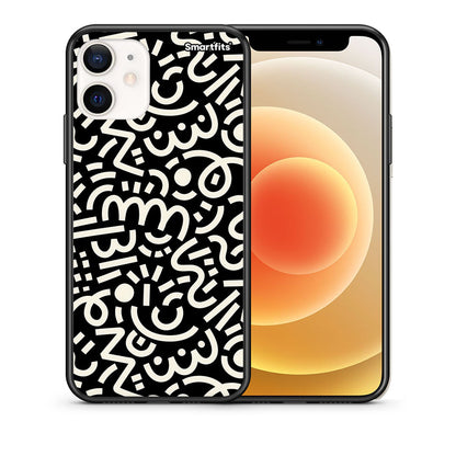 Θήκη iPhone 12 Mini Doodle Art από τη Smartfits με σχέδιο στο πίσω μέρος και μαύρο περίβλημα | iPhone 12 Mini Doodle Art case with colorful back and black bezels