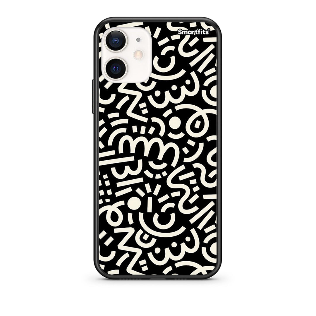 Θήκη iPhone 12 Mini Doodle Art από τη Smartfits με σχέδιο στο πίσω μέρος και μαύρο περίβλημα | iPhone 12 Mini Doodle Art case with colorful back and black bezels