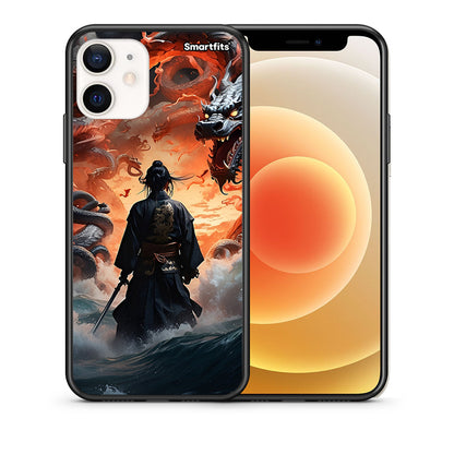 Θήκη iPhone 12 Mini Dragons Fight από τη Smartfits με σχέδιο στο πίσω μέρος και μαύρο περίβλημα | iPhone 12 Mini Dragons Fight case with colorful back and black bezels