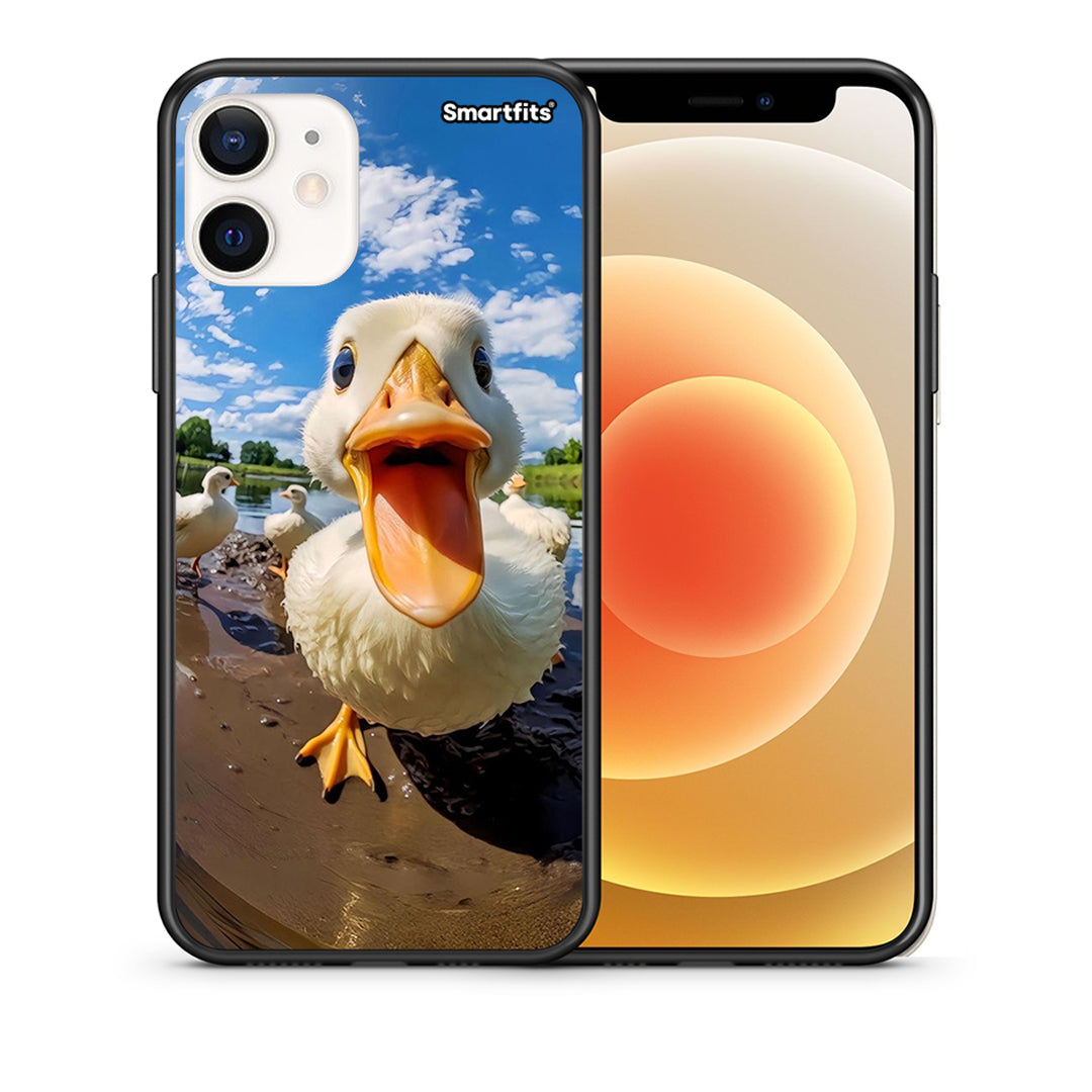 Θήκη iPhone 12 Mini Duck Face από τη Smartfits με σχέδιο στο πίσω μέρος και μαύρο περίβλημα | iPhone 12 Mini Duck Face case with colorful back and black bezels