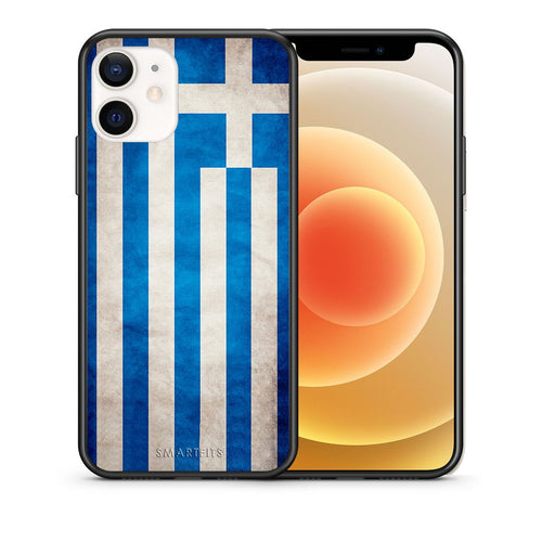Θήκη iPhone 12 Mini Greek Flag από τη Smartfits με σχέδιο στο πίσω μέρος και μαύρο περίβλημα | iPhone 12 Mini Greek Flag case with colorful back and black bezels