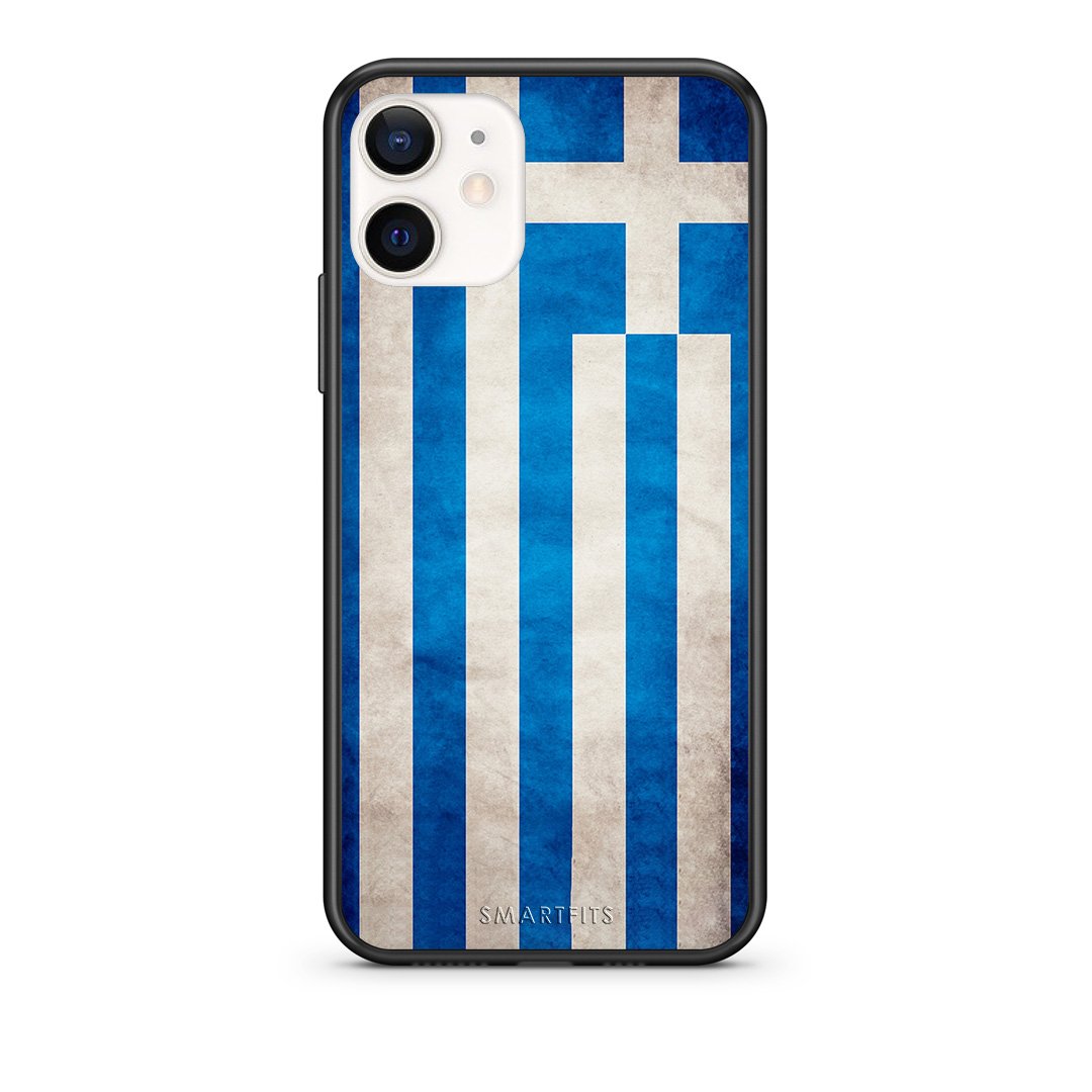 Θήκη iPhone 12 Mini Greek Flag από τη Smartfits με σχέδιο στο πίσω μέρος και μαύρο περίβλημα | iPhone 12 Mini Greek Flag case with colorful back and black bezels