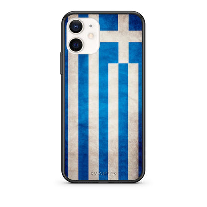 Θήκη iPhone 12 Mini Greek Flag από τη Smartfits με σχέδιο στο πίσω μέρος και μαύρο περίβλημα | iPhone 12 Mini Greek Flag case with colorful back and black bezels