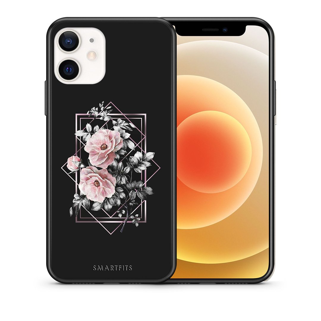 Θήκη iPhone 12 Mini Frame Flower από τη Smartfits με σχέδιο στο πίσω μέρος και μαύρο περίβλημα | iPhone 12 Mini Frame Flower case with colorful back and black bezels