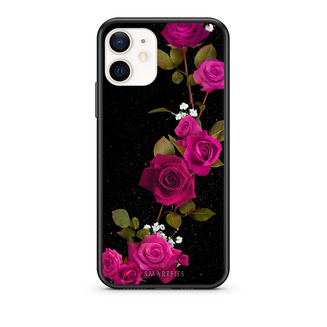 Θήκη iPhone 12 Mini Red Roses Flower από τη Smartfits με σχέδιο στο πίσω μέρος και μαύρο περίβλημα | iPhone 12 Mini Red Roses Flower case with colorful back and black bezels