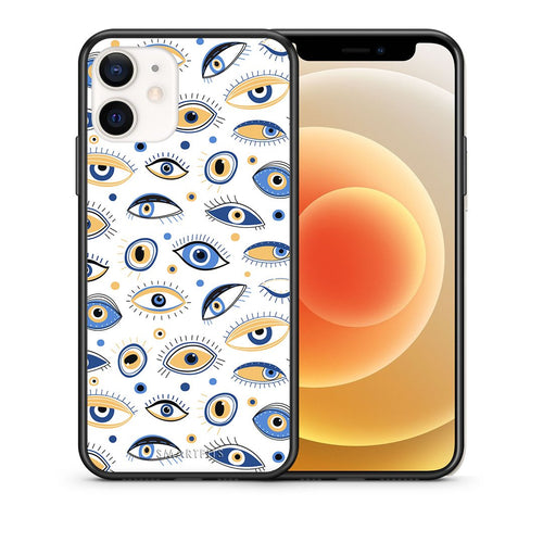 Θήκη iPhone 12 Mini Ftou Ftou από τη Smartfits με σχέδιο στο πίσω μέρος και μαύρο περίβλημα | iPhone 12 Mini LineArt Kiss case with colorful back and black bezels