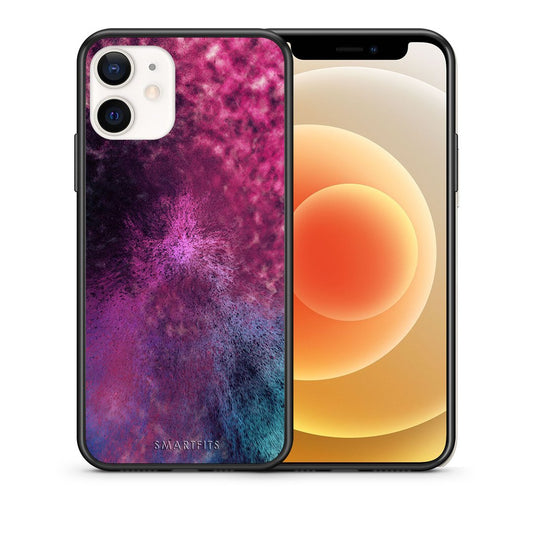 Θήκη iPhone 12 Mini Aurora Galaxy από τη Smartfits με σχέδιο στο πίσω μέρος και μαύρο περίβλημα | iPhone 12 Mini Aurora Galaxy case with colorful back and black bezels