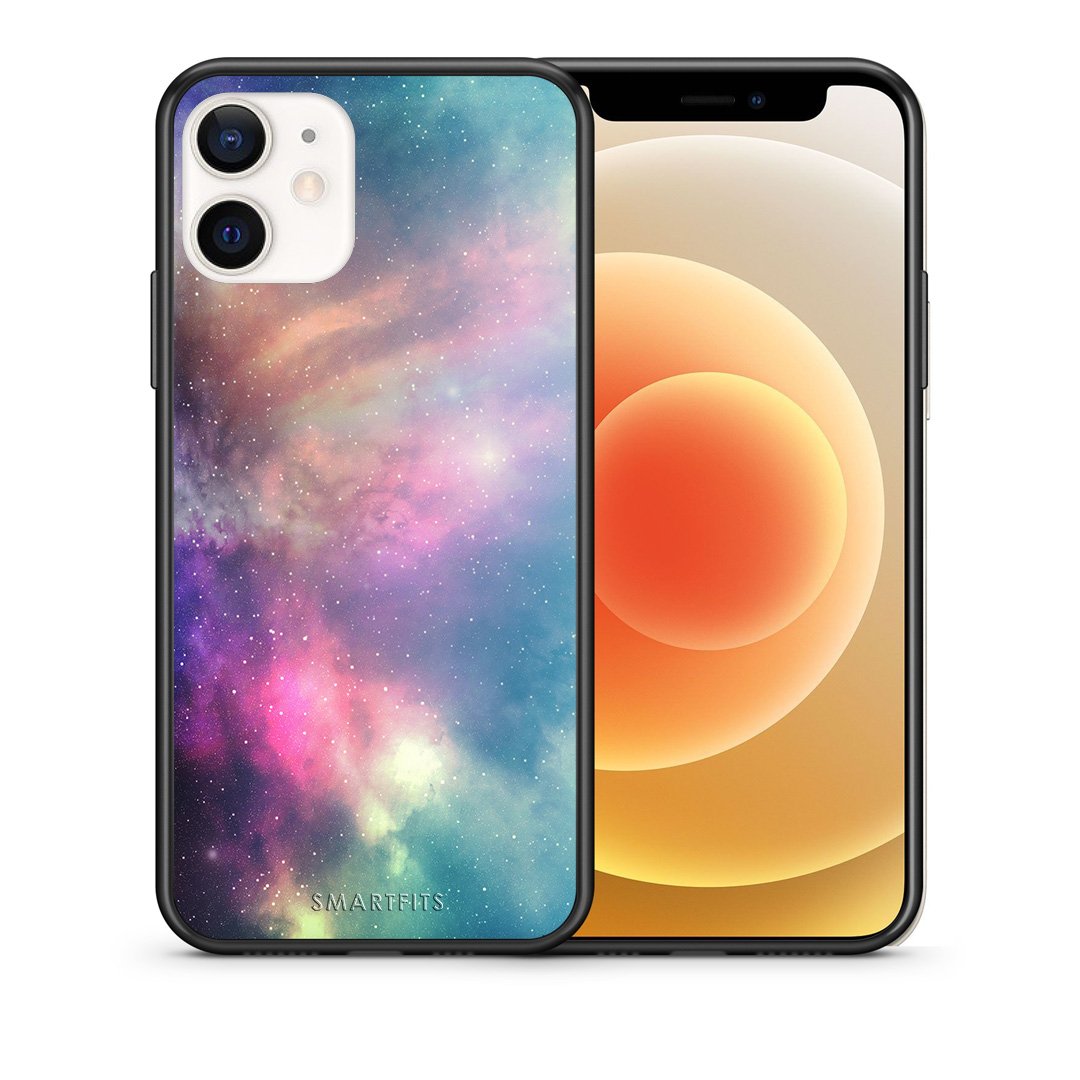 Θήκη iPhone 12 Mini Rainbow Galaxy από τη Smartfits με σχέδιο στο πίσω μέρος και μαύρο περίβλημα | iPhone 12 Mini Rainbow Galaxy case with colorful back and black bezels