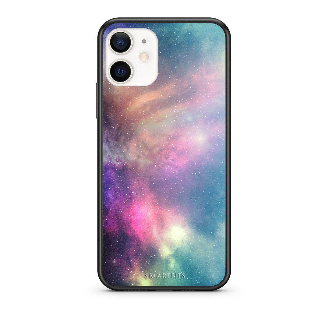 Θήκη iPhone 12 Mini Rainbow Galaxy από τη Smartfits με σχέδιο στο πίσω μέρος και μαύρο περίβλημα | iPhone 12 Mini Rainbow Galaxy case with colorful back and black bezels