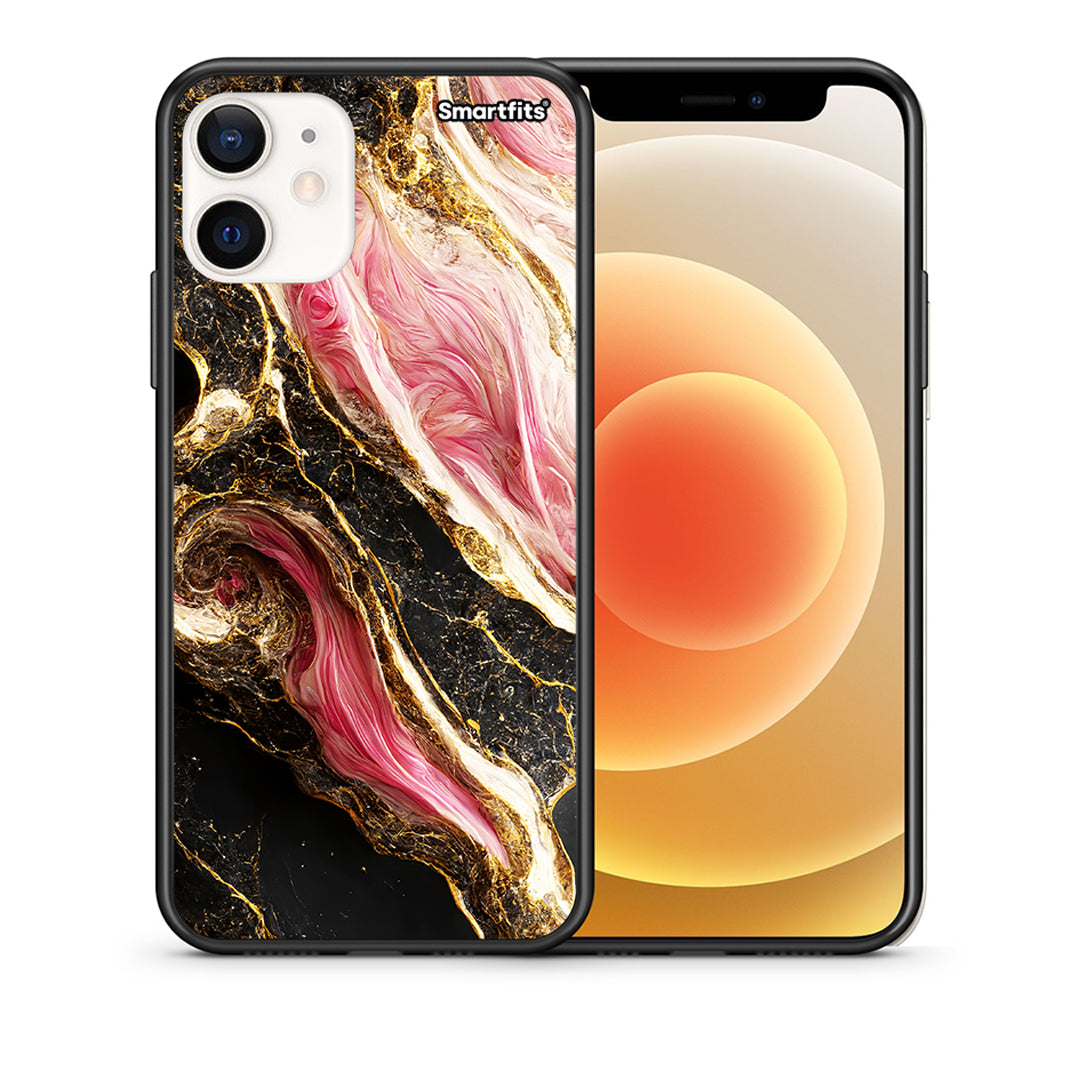 Θήκη iPhone 12 Mini Glamorous Pink Marble από τη Smartfits με σχέδιο στο πίσω μέρος και μαύρο περίβλημα | iPhone 12 Mini Glamorous Pink Marble case with colorful back and black bezels