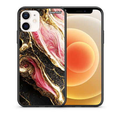 Θήκη iPhone 12 Mini Glamorous Pink Marble από τη Smartfits με σχέδιο στο πίσω μέρος και μαύρο περίβλημα | iPhone 12 Mini Glamorous Pink Marble case with colorful back and black bezels