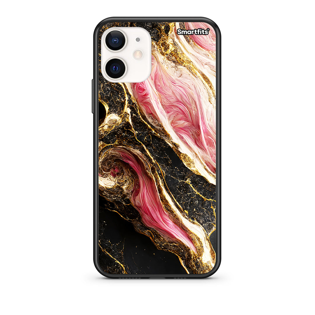 Θήκη iPhone 12 Mini Glamorous Pink Marble από τη Smartfits με σχέδιο στο πίσω μέρος και μαύρο περίβλημα | iPhone 12 Mini Glamorous Pink Marble case with colorful back and black bezels
