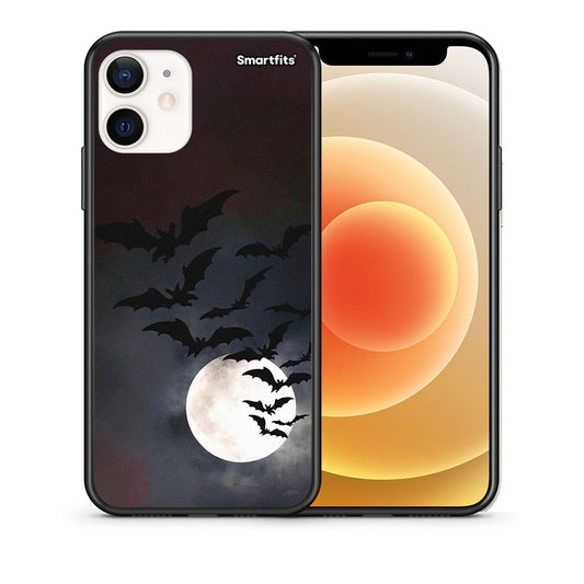 Θήκη iPhone 12 Mini Halloween Bat Night από τη Smartfits με σχέδιο στο πίσω μέρος και μαύρο περίβλημα | iPhone 12 Mini Halloween Bat Night case with colorful back and black bezels