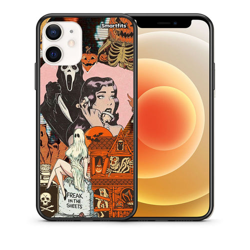 Θήκη iPhone 12 Mini Halloween Collage από τη Smartfits με σχέδιο στο πίσω μέρος και μαύρο περίβλημα | iPhone 12 Mini Halloween Collage case with colorful back and black bezels