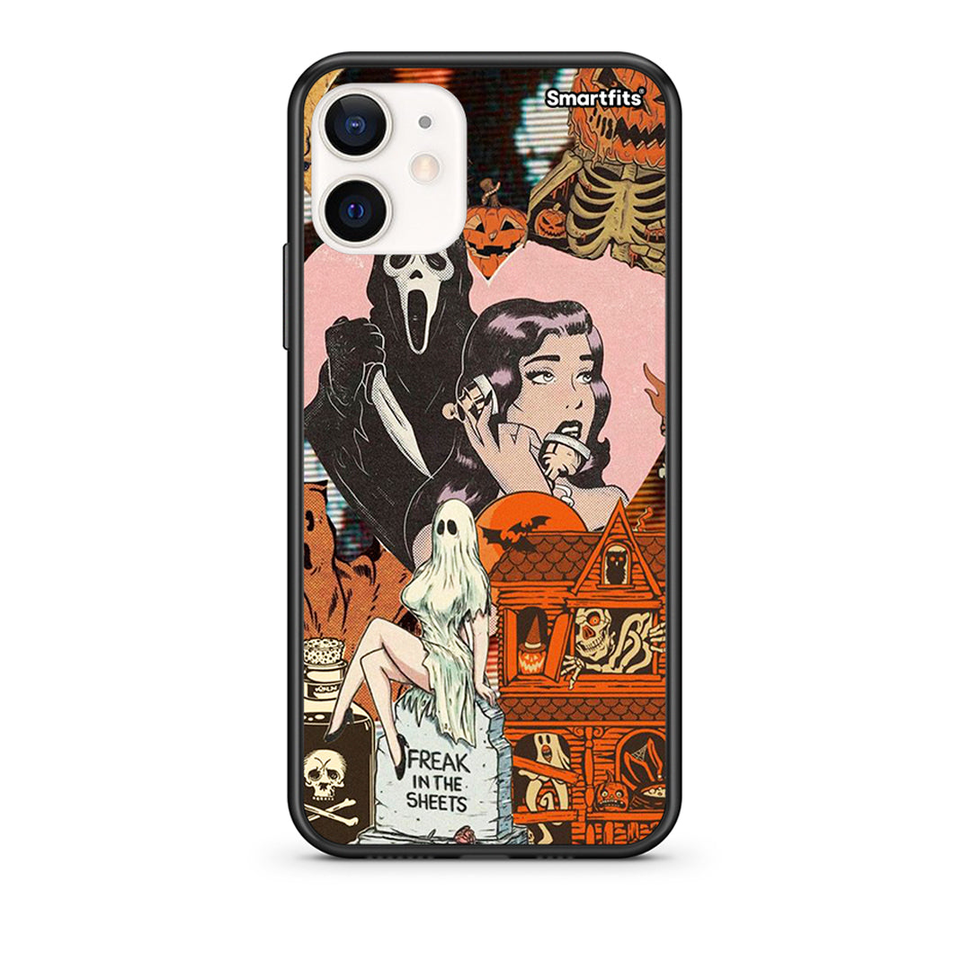 Θήκη iPhone 12 Mini Halloween Collage από τη Smartfits με σχέδιο στο πίσω μέρος και μαύρο περίβλημα | iPhone 12 Mini Halloween Collage case with colorful back and black bezels