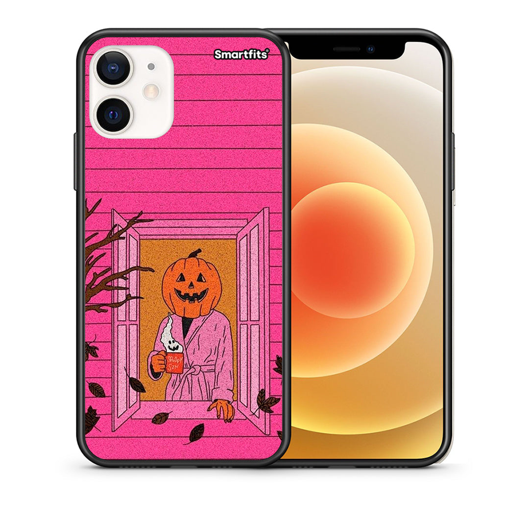 Θήκη iPhone 12 Mini Halloween Pumpkin Lady από τη Smartfits με σχέδιο στο πίσω μέρος και μαύρο περίβλημα | iPhone 12 Mini Halloween Pumpkin Lady case with colorful back and black bezels