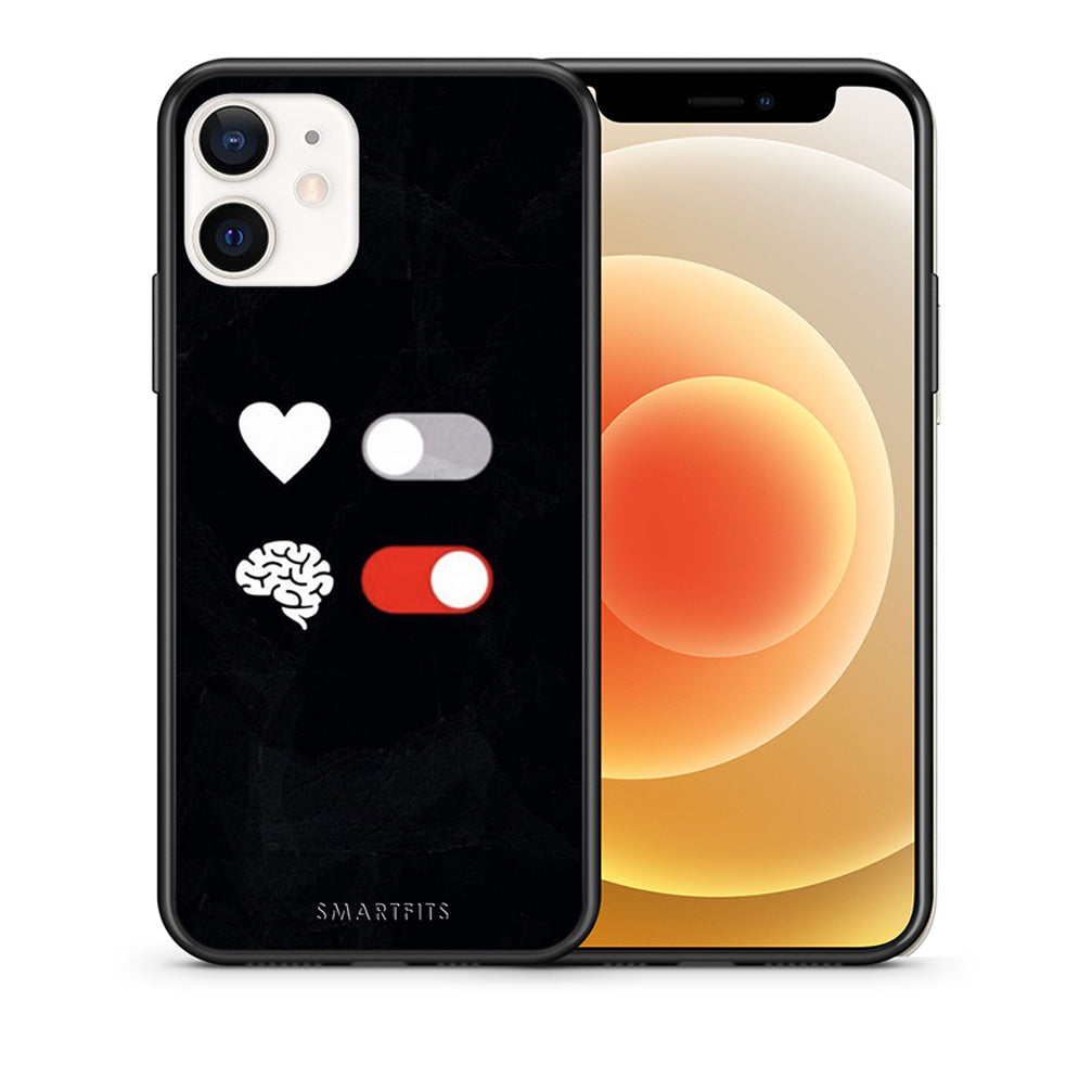 Θήκη Αγίου Βαλεντίνου iPhone 12 Mini Heart Vs Brain από τη Smartfits με σχέδιο στο πίσω μέρος και μαύρο περίβλημα | iPhone 12 Mini Heart Vs Brain case with colorful back and black bezels