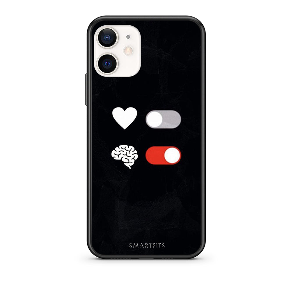 Θήκη Αγίου Βαλεντίνου iPhone 12 Mini Heart Vs Brain από τη Smartfits με σχέδιο στο πίσω μέρος και μαύρο περίβλημα | iPhone 12 Mini Heart Vs Brain case with colorful back and black bezels