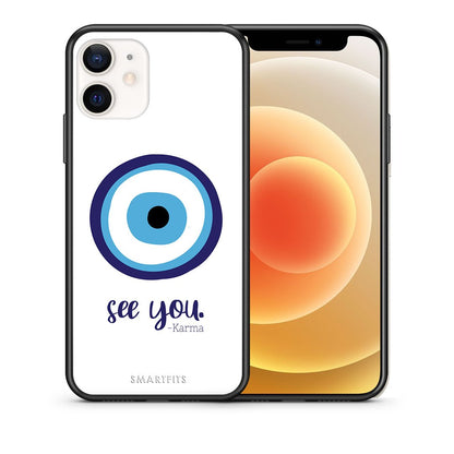 Θήκη iPhone 12 Mini Karma Says από τη Smartfits με σχέδιο στο πίσω μέρος και μαύρο περίβλημα | iPhone 12 Mini Karma Says case with colorful back and black bezels