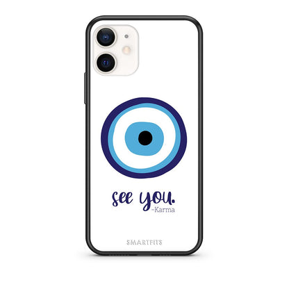 Θήκη iPhone 12 Mini Karma Says από τη Smartfits με σχέδιο στο πίσω μέρος και μαύρο περίβλημα | iPhone 12 Mini Karma Says case with colorful back and black bezels