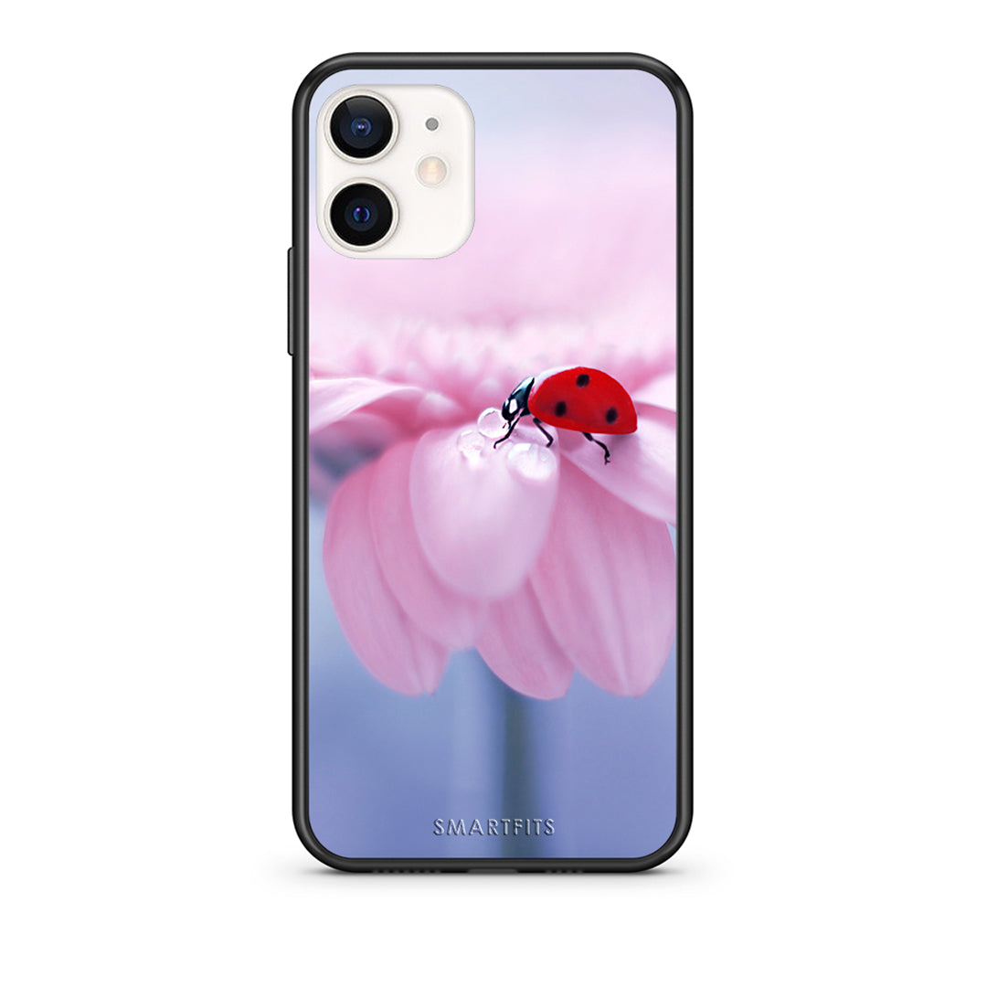 Θήκη iPhone 12 Mini Ladybug Flower από τη Smartfits με σχέδιο στο πίσω μέρος και μαύρο περίβλημα | iPhone 12 Mini Ladybug Flower case with colorful back and black bezels