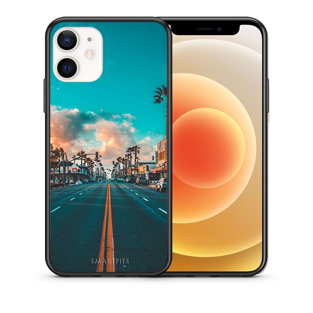Θήκη iPhone 12 Mini City Landscape από τη Smartfits με σχέδιο στο πίσω μέρος και μαύρο περίβλημα | iPhone 12 Mini City Landscape case with colorful back and black bezels