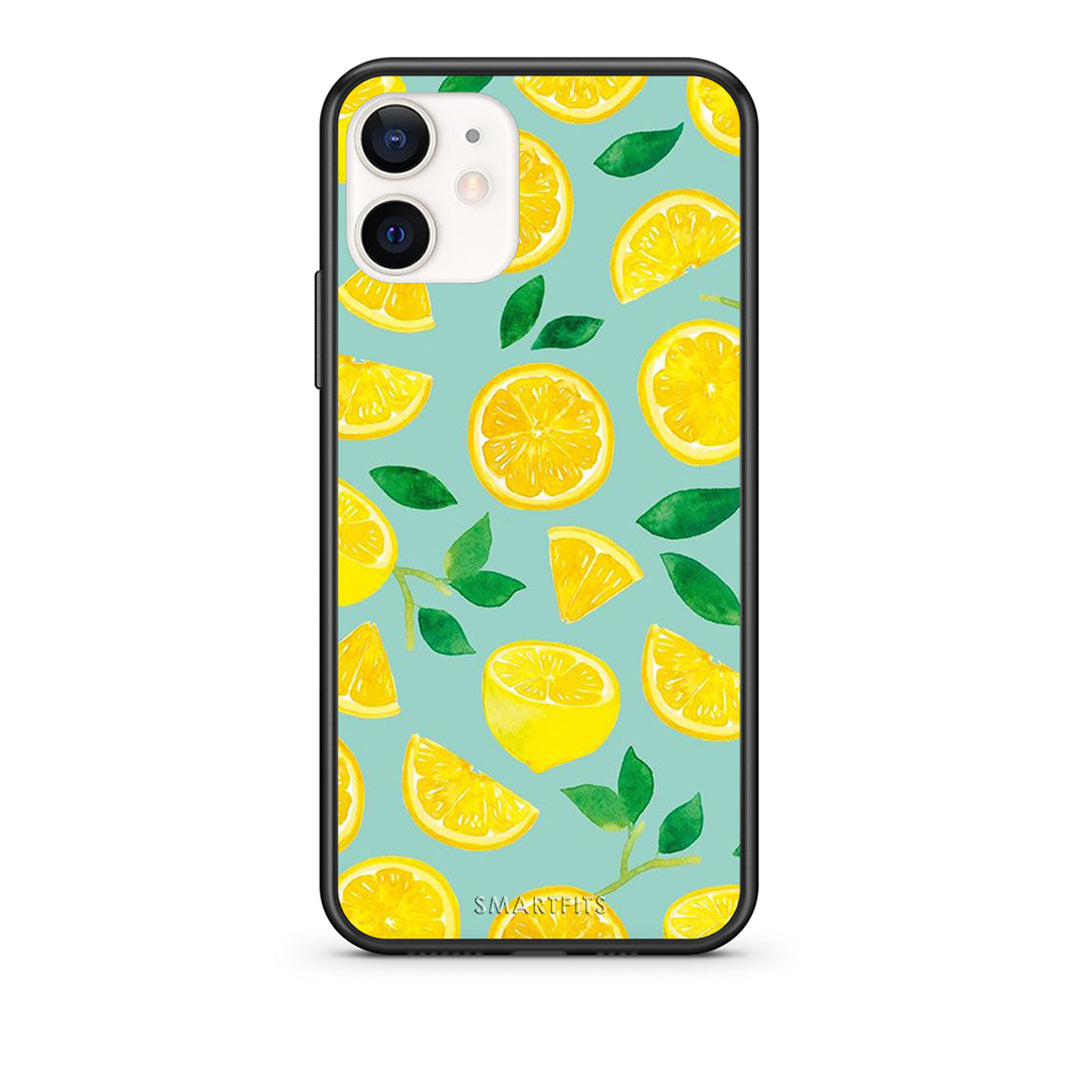 Θήκη iPhone 12 Mini Lemons από τη Smartfits με σχέδιο στο πίσω μέρος και μαύρο περίβλημα | iPhone 12 Mini Lemons case with colorful back and black bezels