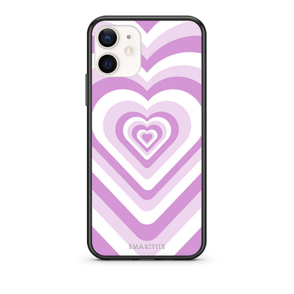 Θήκη iPhone 12 Mini Lilac Hearts από τη Smartfits με σχέδιο στο πίσω μέρος και μαύρο περίβλημα | iPhone 12 Mini Lilac Hearts case with colorful back and black bezels