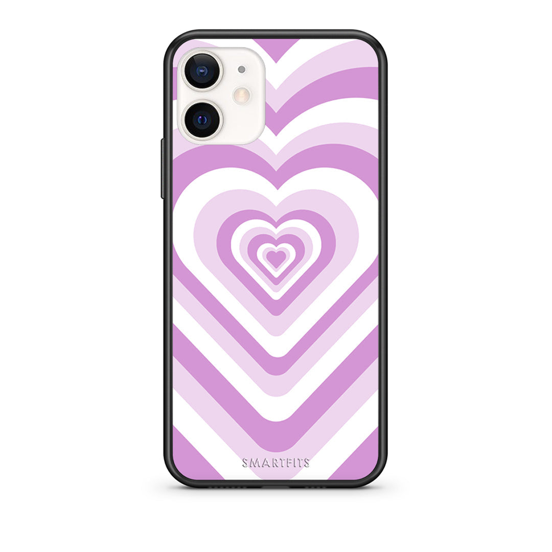 Θήκη iPhone 12 Mini Lilac Hearts από τη Smartfits με σχέδιο στο πίσω μέρος και μαύρο περίβλημα | iPhone 12 Mini Lilac Hearts case with colorful back and black bezels
