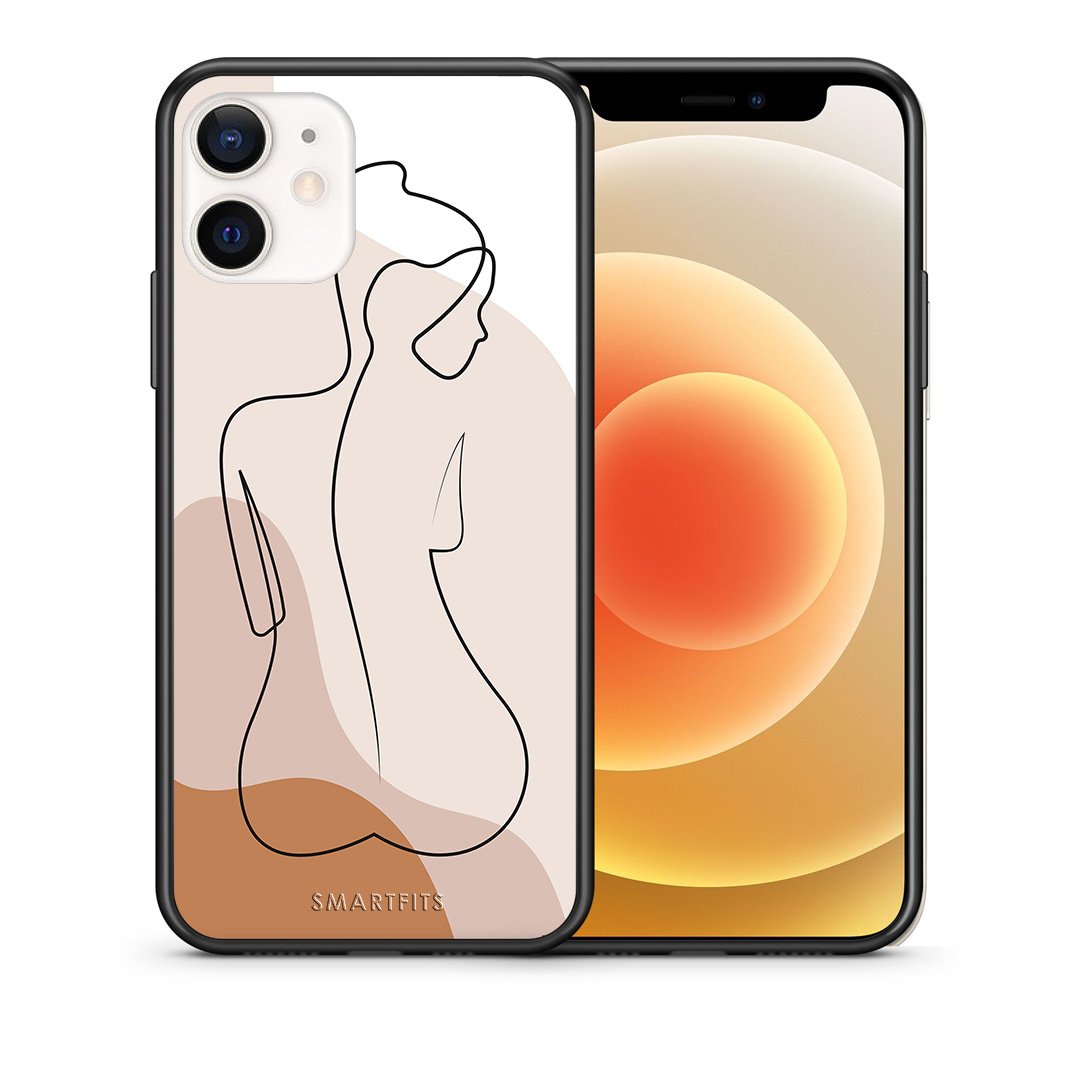 Θήκη iPhone 12 Mini LineArt Woman από τη Smartfits με σχέδιο στο πίσω μέρος και μαύρο περίβλημα | iPhone 12 Mini LineArt Woman case with colorful back and black bezels