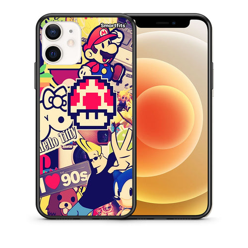 Θήκη iPhone 12 Mini Love The 90s από τη Smartfits με σχέδιο στο πίσω μέρος και μαύρο περίβλημα | iPhone 12 Mini Love The 90s case with colorful back and black bezels