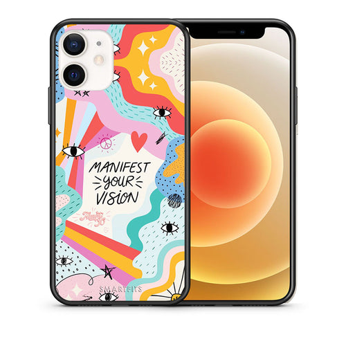 Θήκη iPhone 12 Mini Manifest Your Vision από τη Smartfits με σχέδιο στο πίσω μέρος και μαύρο περίβλημα | iPhone 12 Mini Manifest Your Vision case with colorful back and black bezels