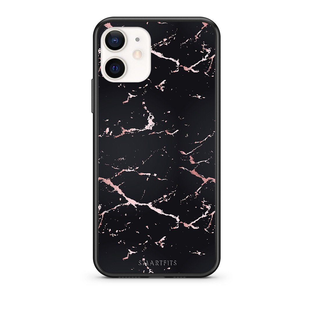 Θήκη iPhone 12 Mini Black Rosegold Marble από τη Smartfits με σχέδιο στο πίσω μέρος και μαύρο περίβλημα | iPhone 12 Mini Black Rosegold Marble case with colorful back and black bezels