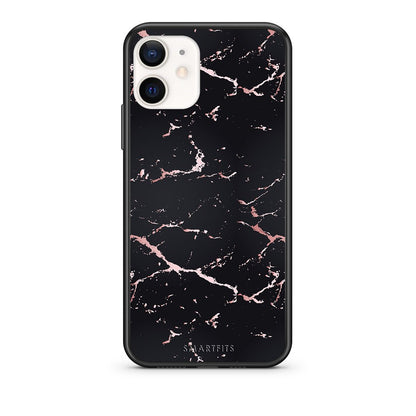 Θήκη iPhone 12 Mini Black Rosegold Marble από τη Smartfits με σχέδιο στο πίσω μέρος και μαύρο περίβλημα | iPhone 12 Mini Black Rosegold Marble case with colorful back and black bezels