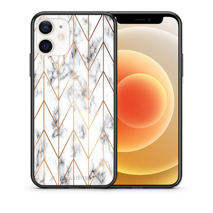 Θήκη iPhone 12 Mini Gold Geometric Marble από τη Smartfits με σχέδιο στο πίσω μέρος και μαύρο περίβλημα | iPhone 12 Mini Gold Geometric Marble case with colorful back and black bezels