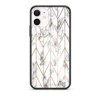 Θήκη iPhone 12 Mini Gold Geometric Marble από τη Smartfits με σχέδιο στο πίσω μέρος και μαύρο περίβλημα | iPhone 12 Mini Gold Geometric Marble case with colorful back and black bezels