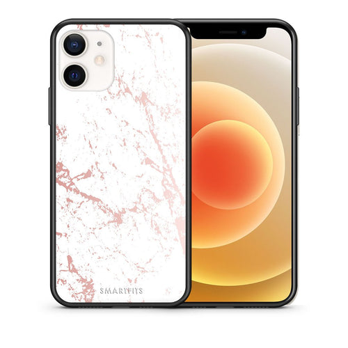 Θήκη iPhone 12 Mini Pink Splash Marble από τη Smartfits με σχέδιο στο πίσω μέρος και μαύρο περίβλημα | iPhone 12 Mini Pink Splash Marble case with colorful back and black bezels