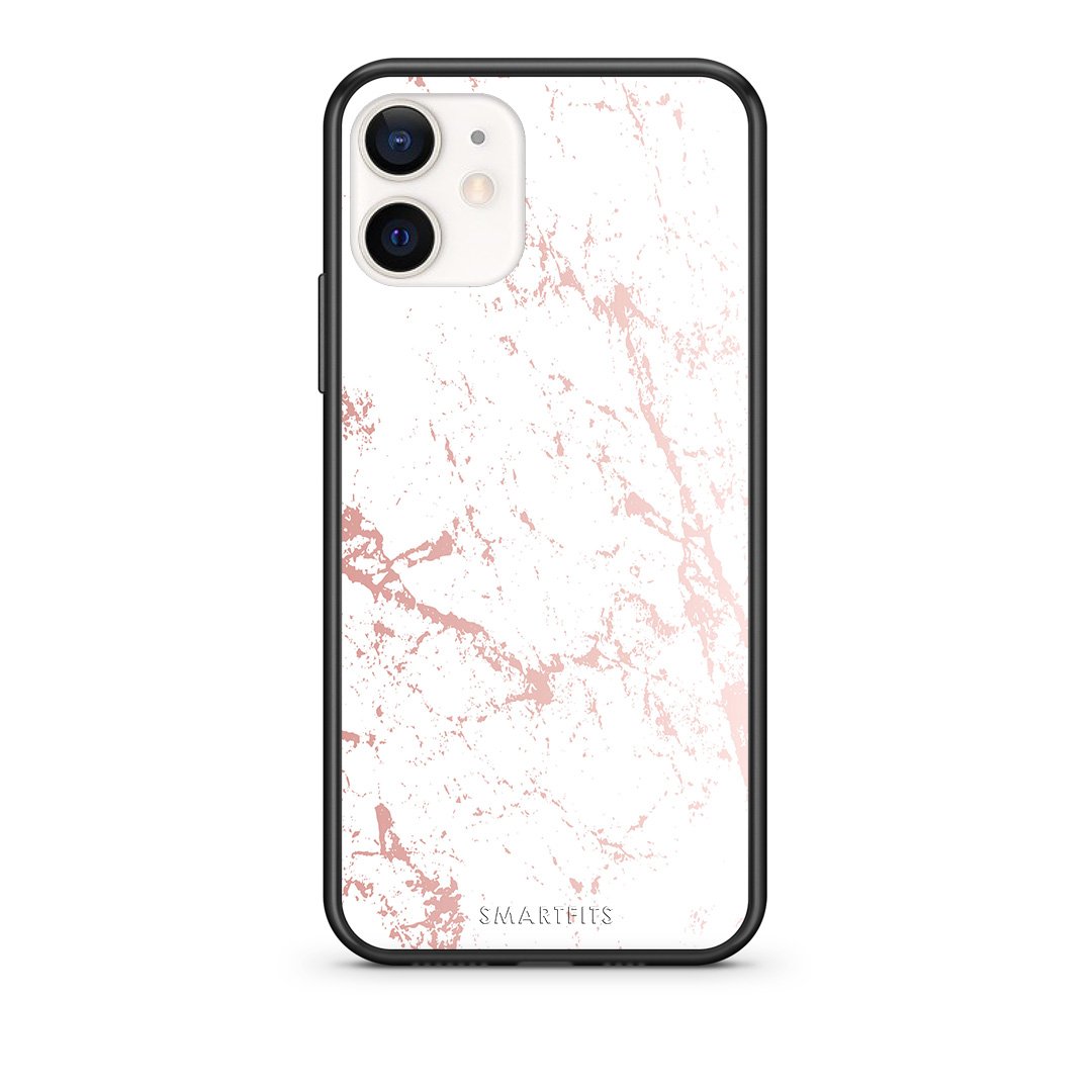 Θήκη iPhone 12 Mini Pink Splash Marble από τη Smartfits με σχέδιο στο πίσω μέρος και μαύρο περίβλημα | iPhone 12 Mini Pink Splash Marble case with colorful back and black bezels