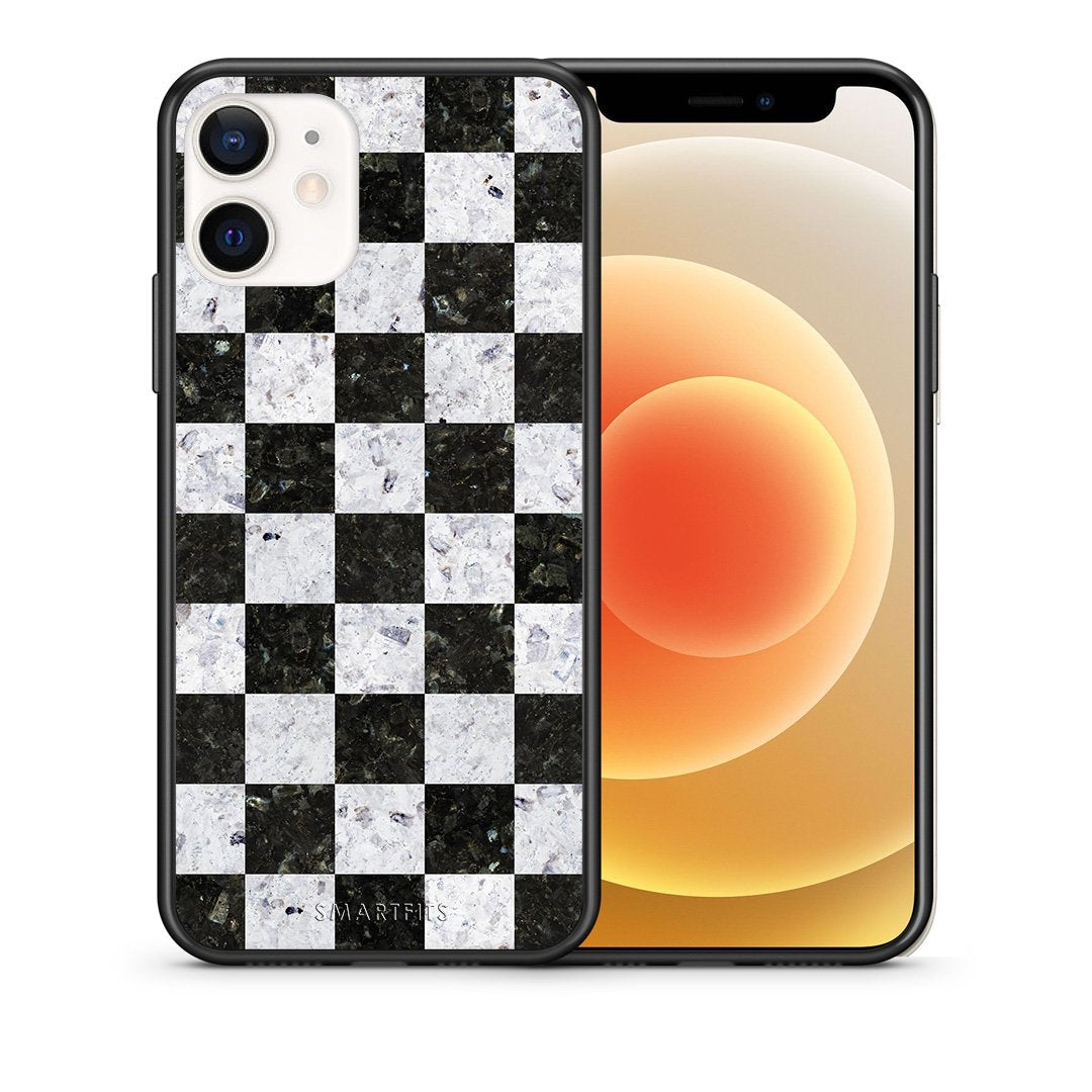 Θήκη iPhone 12 Mini Square Geometric Marble από τη Smartfits με σχέδιο στο πίσω μέρος και μαύρο περίβλημα | iPhone 12 Mini Square Geometric Marble case with colorful back and black bezels