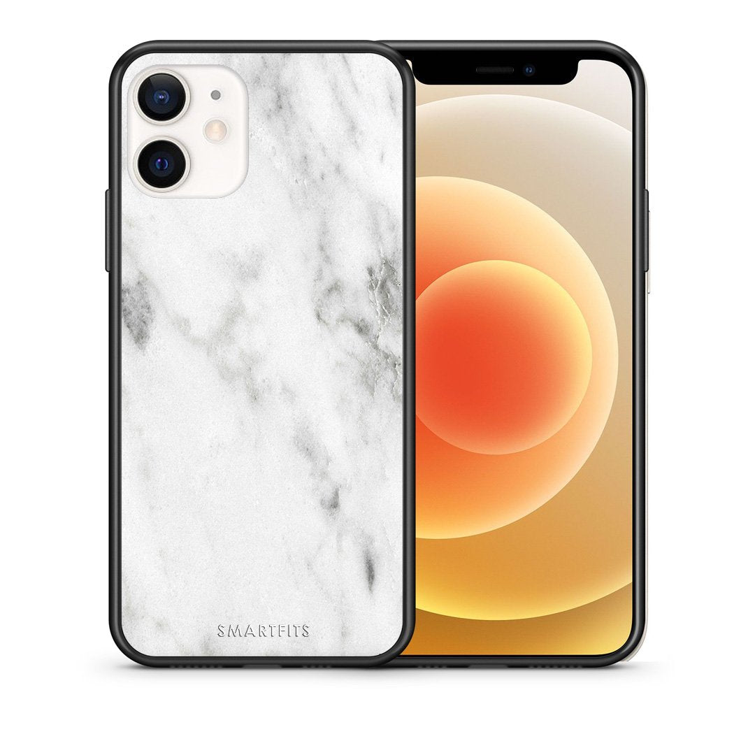 Θήκη iPhone 12 Mini White Marble από τη Smartfits με σχέδιο στο πίσω μέρος και μαύρο περίβλημα | iPhone 12 Mini White Marble case with colorful back and black bezels